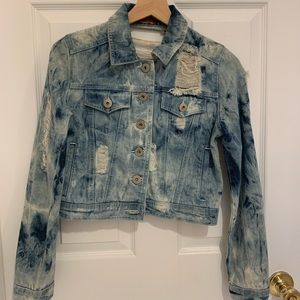 Cropped + ripped denim jacket